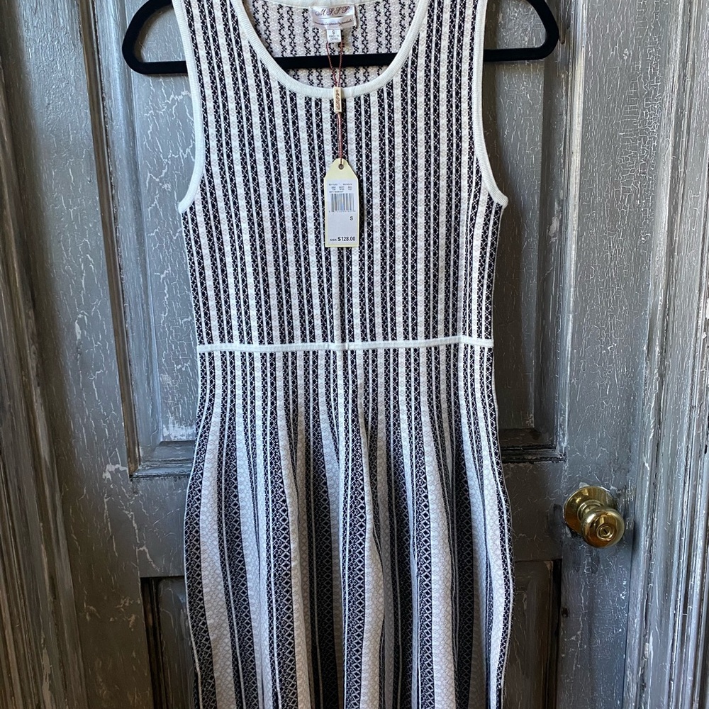 A.L.C. Black and White Fit and Flare Midi Dress